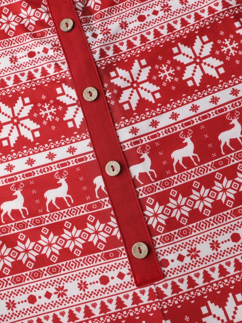 Holiday Pattern Placket Button Jumpsuit