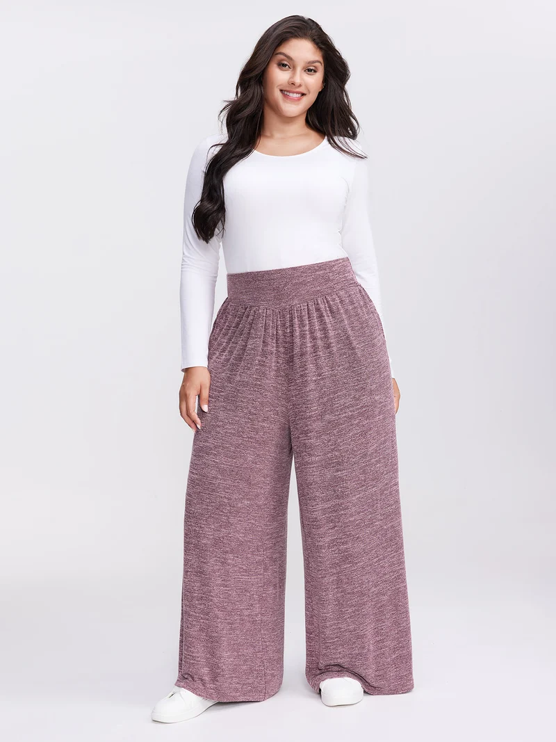 Color-Mix Knit Wide Waistband Pants