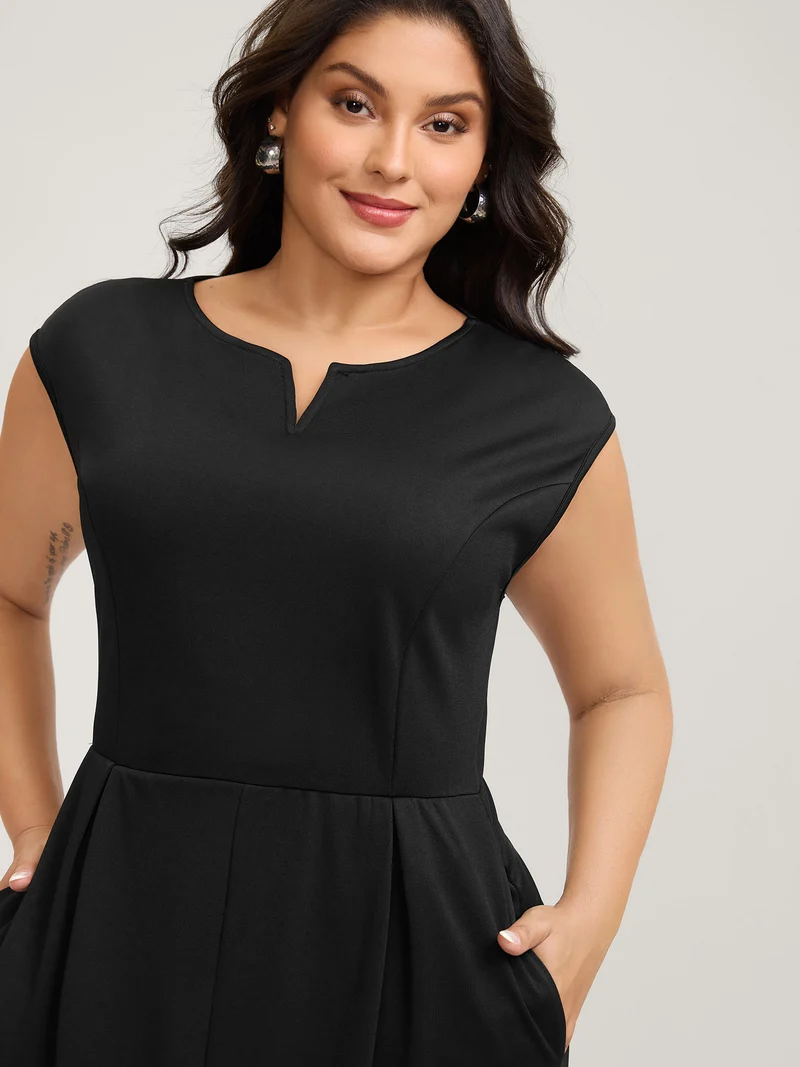Stretchy Waist Pleated Midi Dress