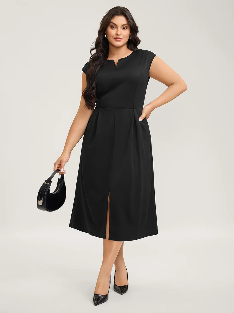 Stretchy Waist Pleated Midi Dress