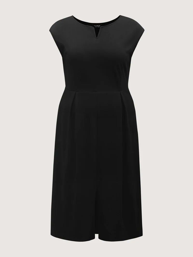 Stretchy Waist Pleated Midi Dress