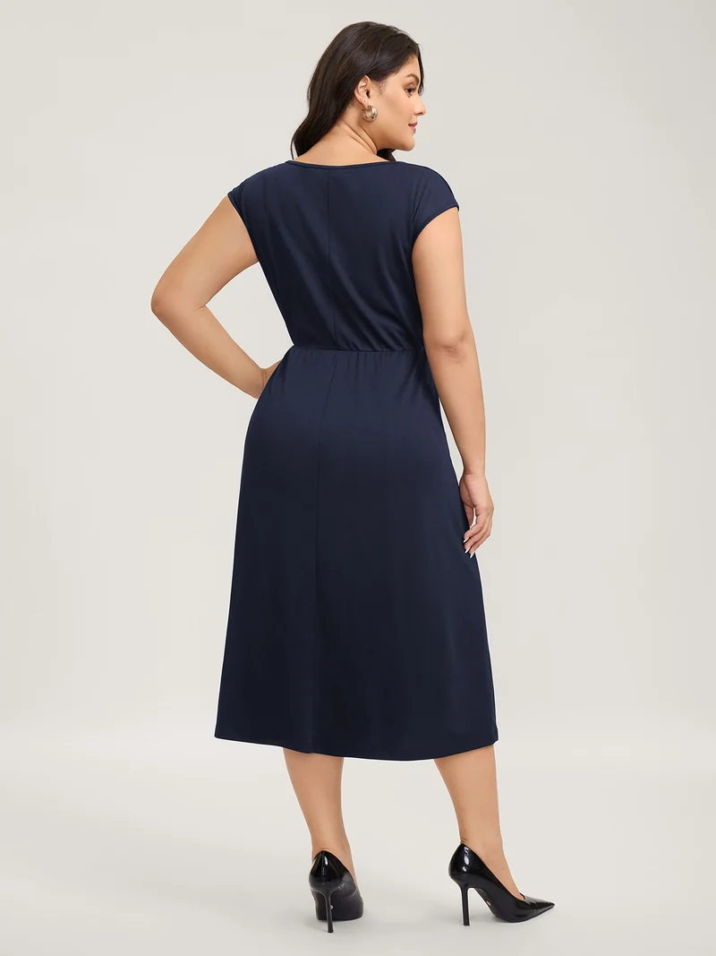 Stretchy Waist Pleated Midi Dress