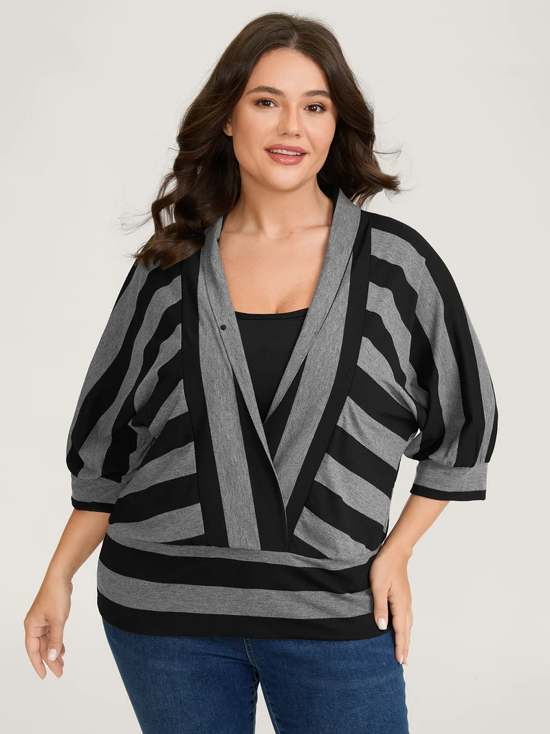 Supersoft Asymmetrical Stripes Collar T-Shirt