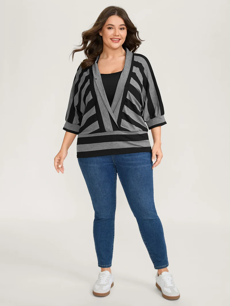 Supersoft Asymmetrical Stripes Collar T-Shirt