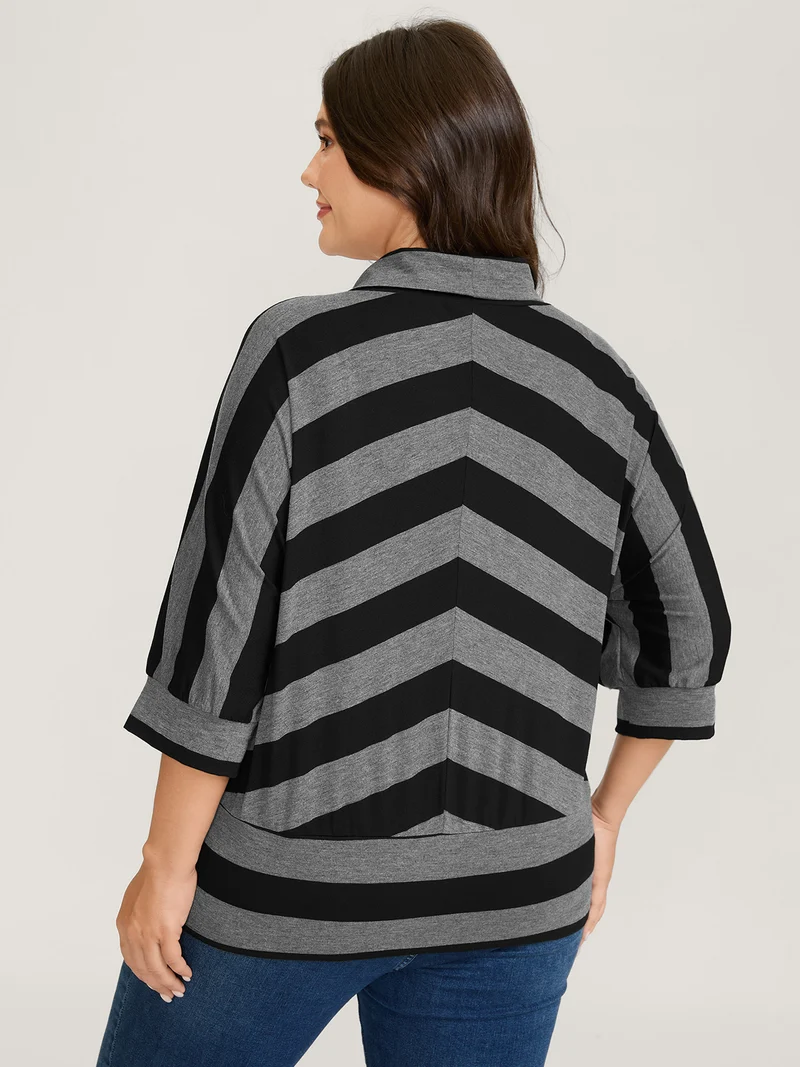 Supersoft Asymmetrical Stripes Collar T-Shirt