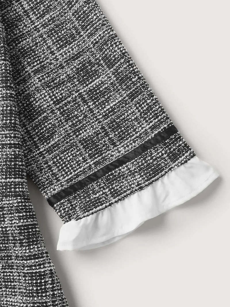 Tweed Knit Doll Collar Pockets Midi Dress
