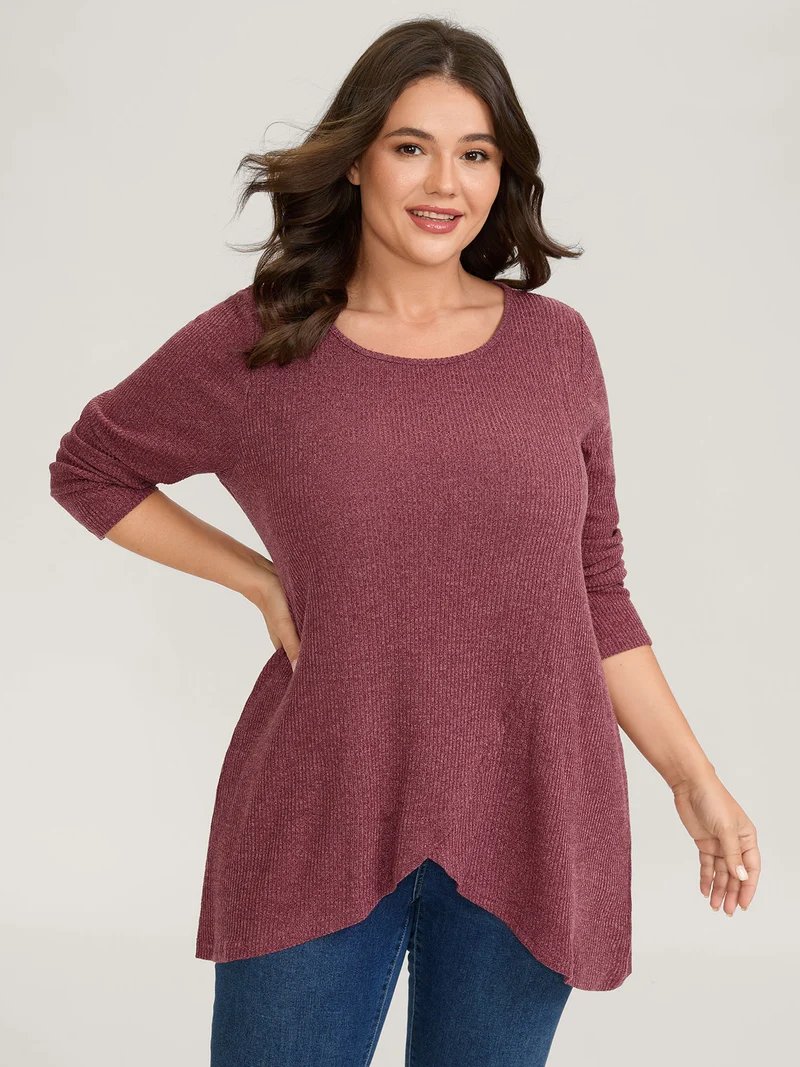 Heather Textured Stretchy Overlap T-Shirt