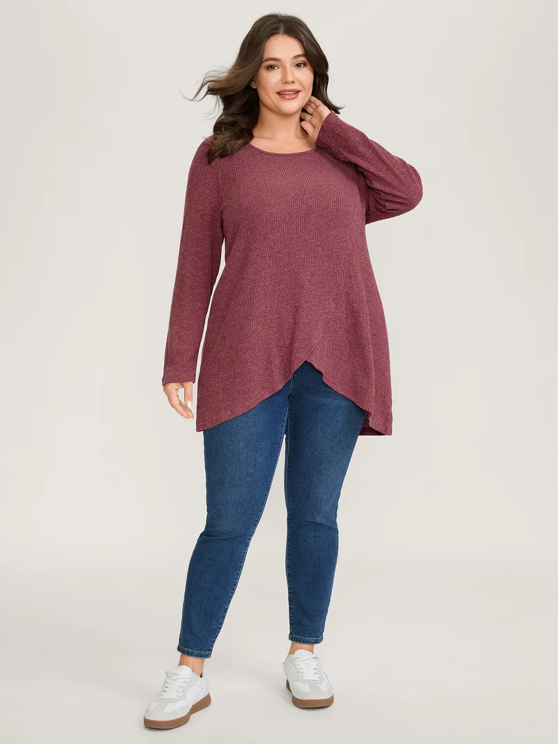 Heather Textured Stretchy Overlap T-Shirt