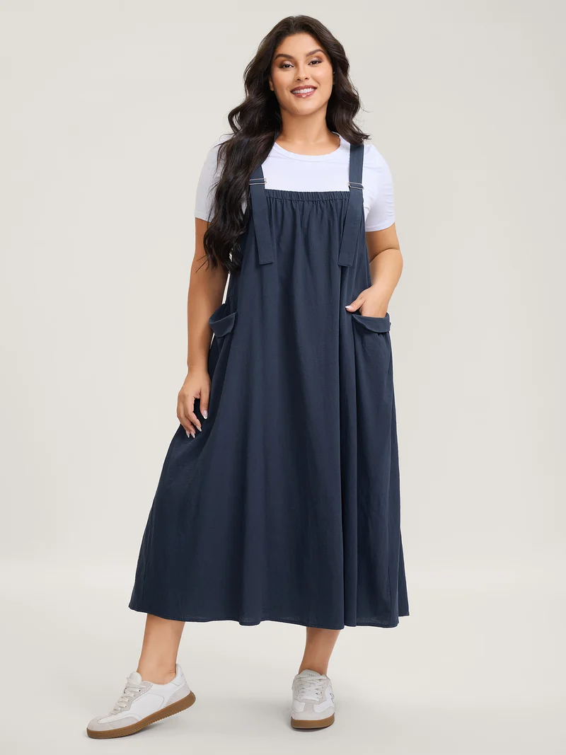 Pure Cotton Overall Straps Maxi Dress