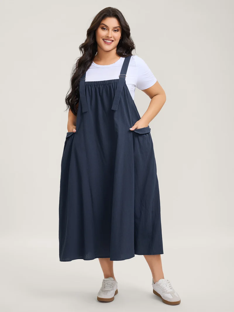 Pure Cotton Overall Straps Maxi Dress