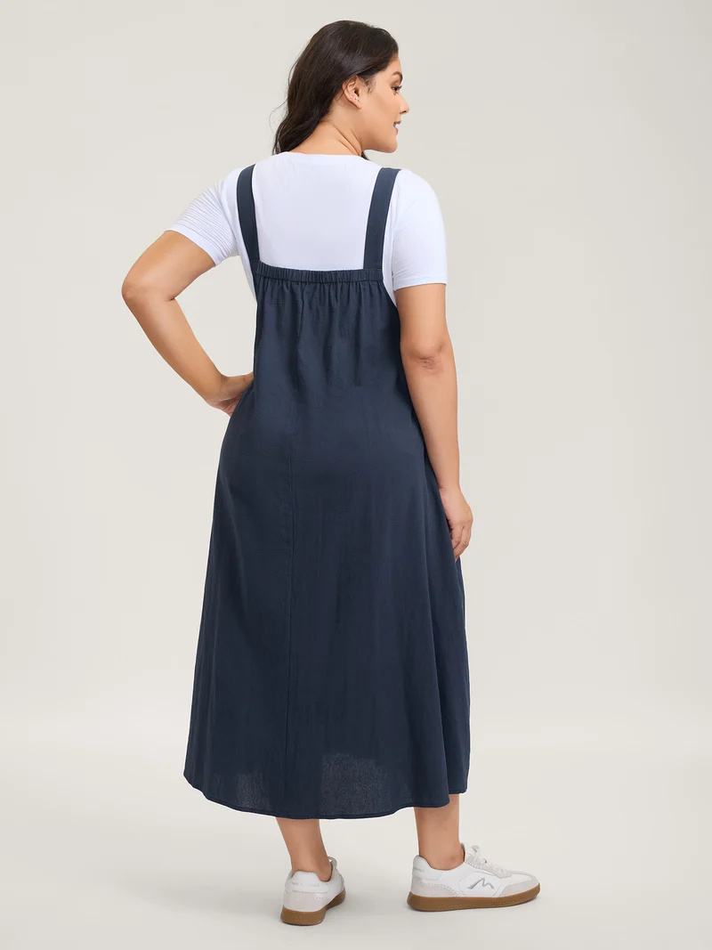 Pure Cotton Overall Straps Maxi Dress