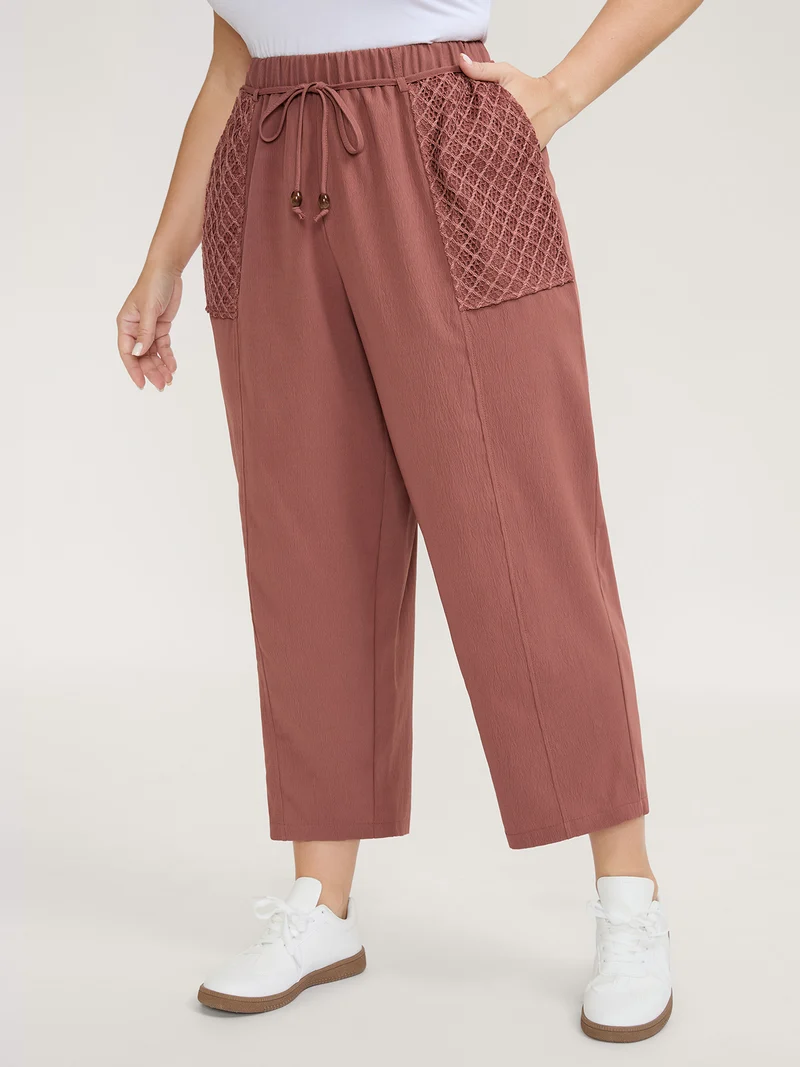 Textured Stretchy Waist Straight-Leg Pants