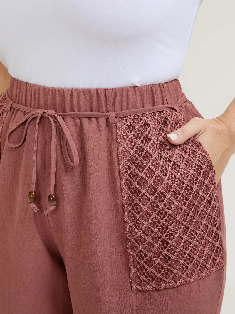 Textured Stretchy Waist Straight-Leg Pants