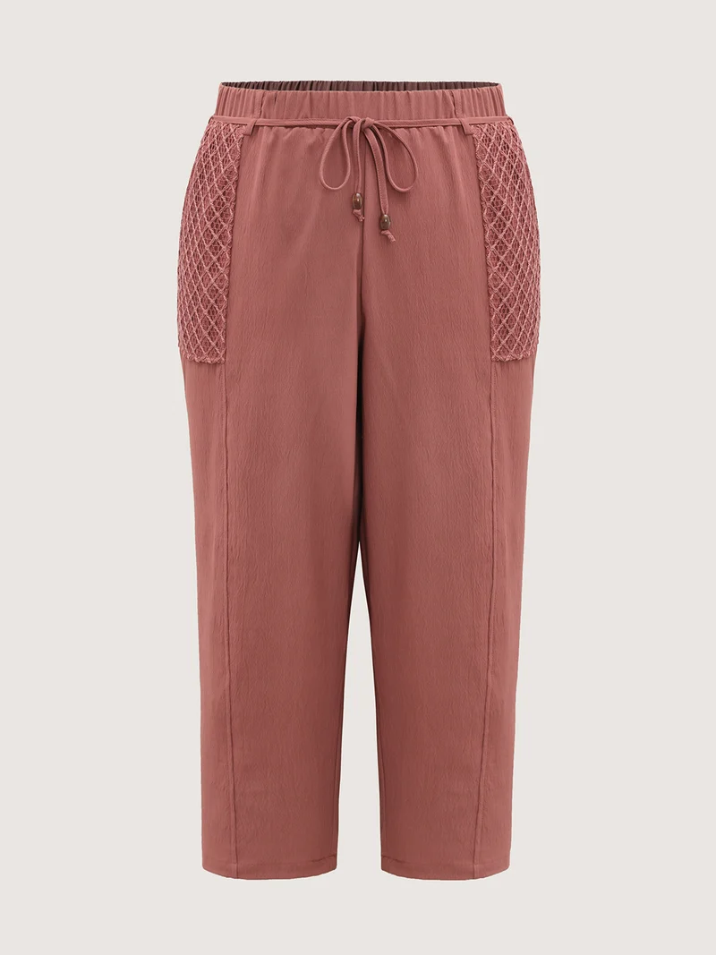 Textured Stretchy Waist Straight-Leg Pants