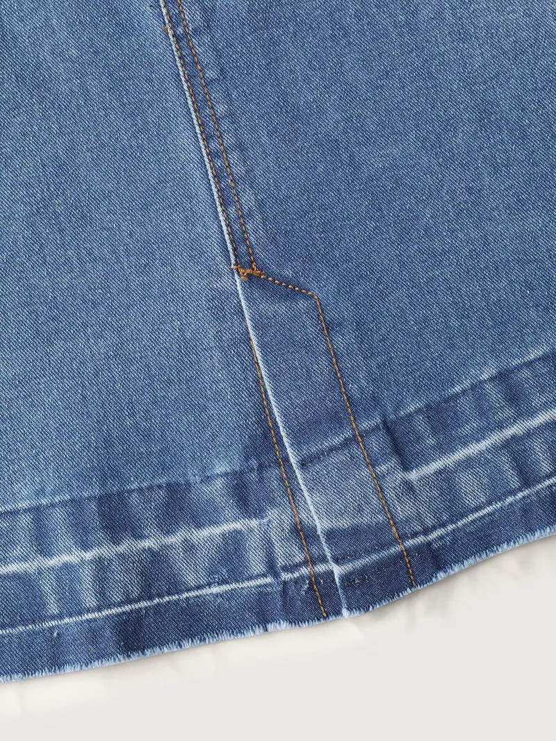 Faded Wash Slit Hem Denim Skirt