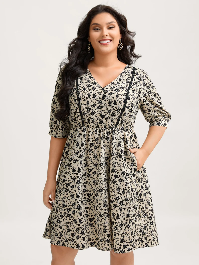 Silhouette Floral Cinched-Waist Midi Dress