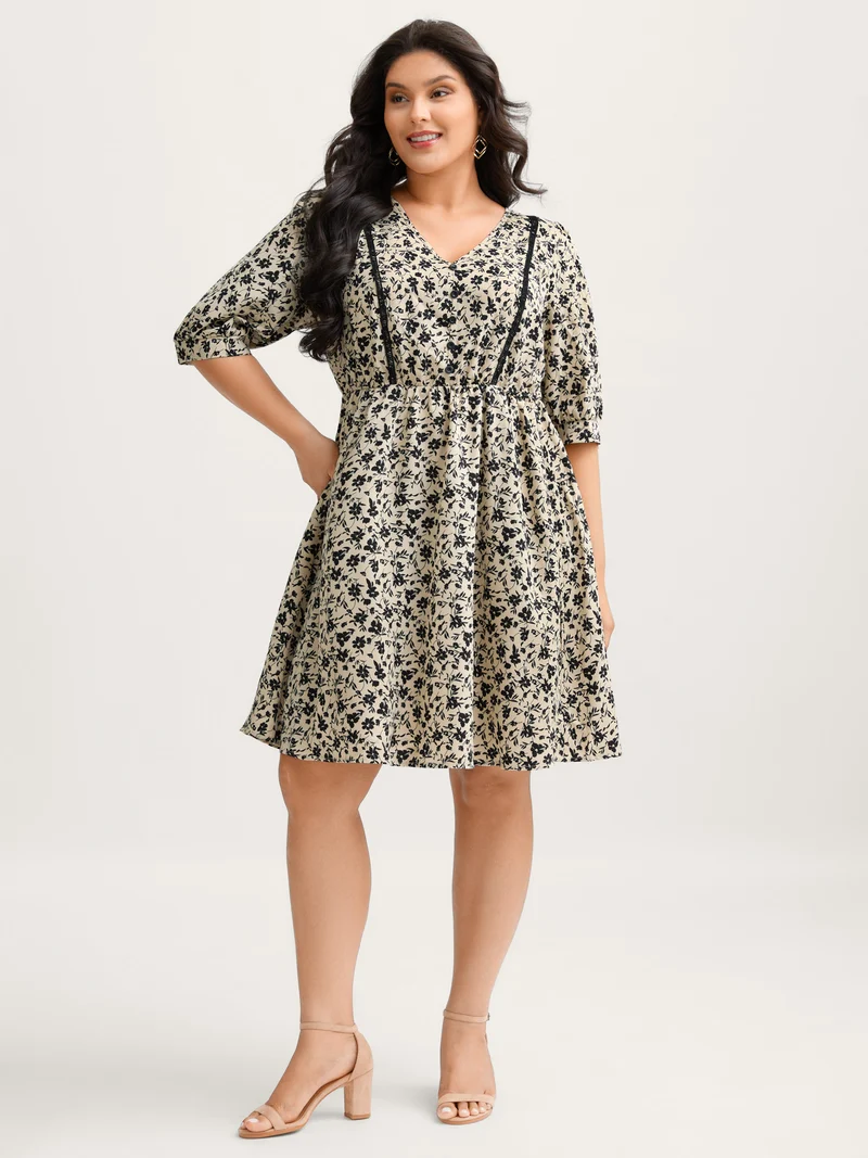 Silhouette Floral Cinched-Waist Midi Dress