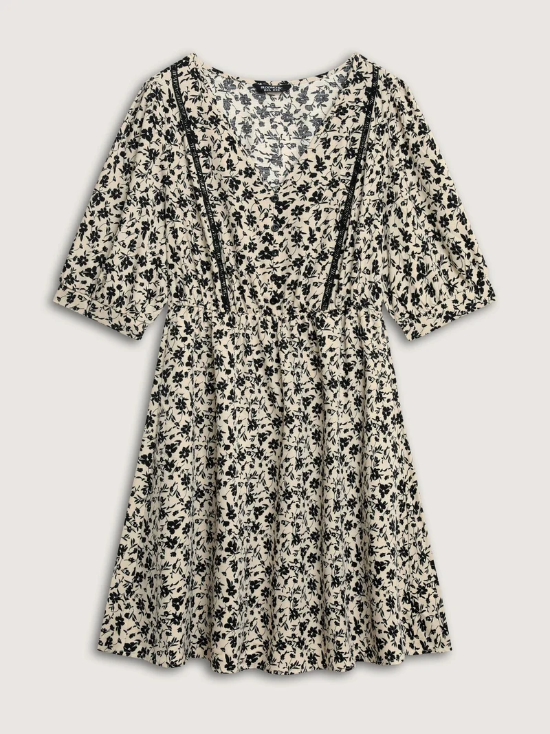 Silhouette Floral Cinched-Waist Midi Dress