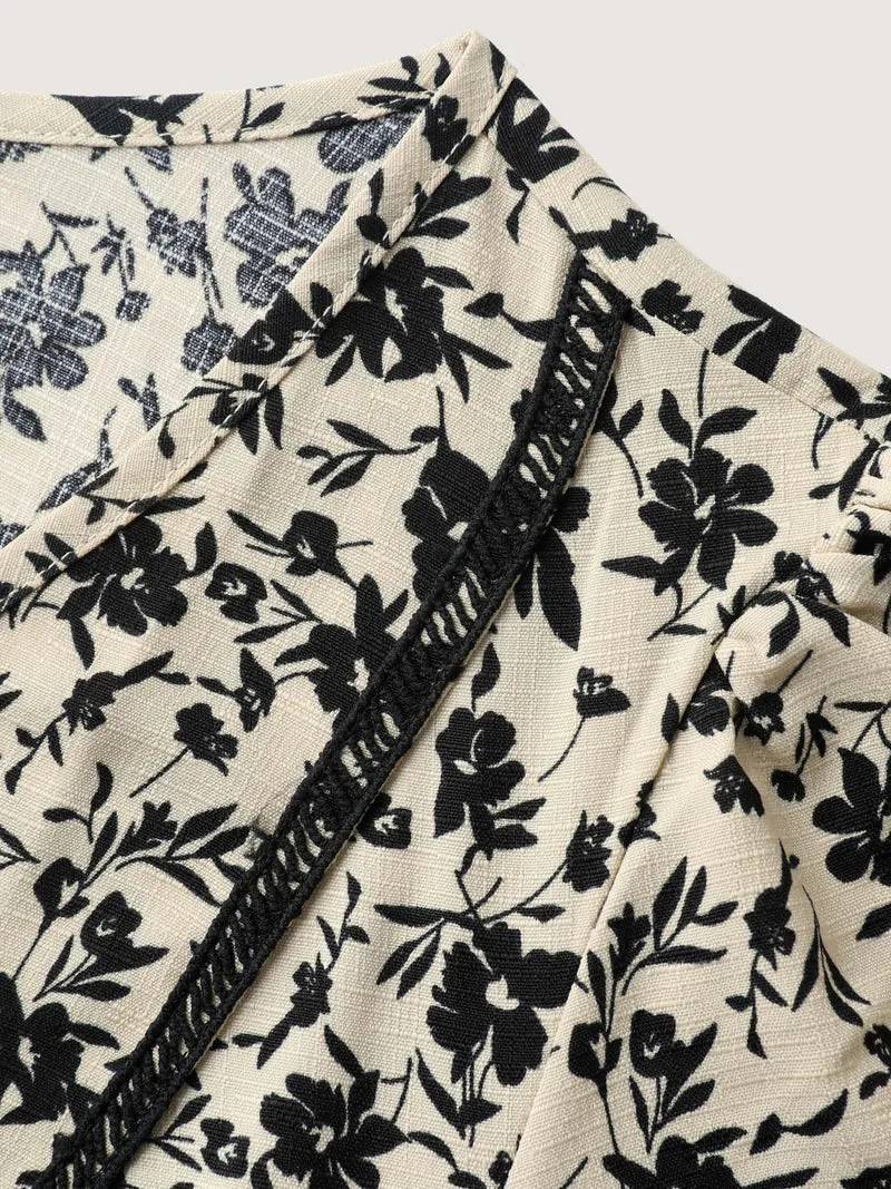 Silhouette Floral Cinched-Waist Midi Dress