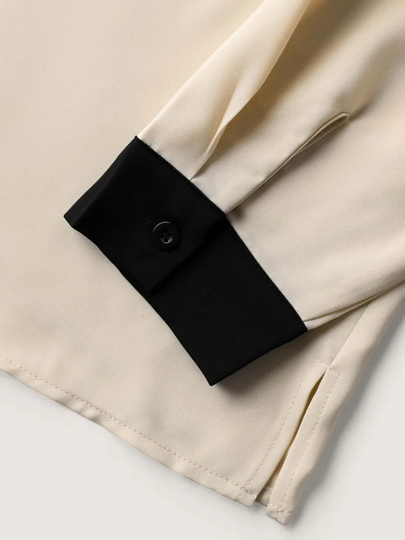Monochromatic Contrast Neck Cut-Out Blouse