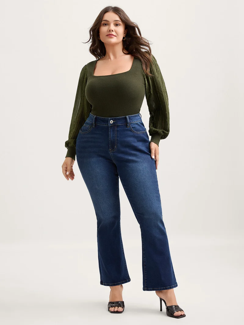 Bodycon Fit Textured Square Neck Pullover