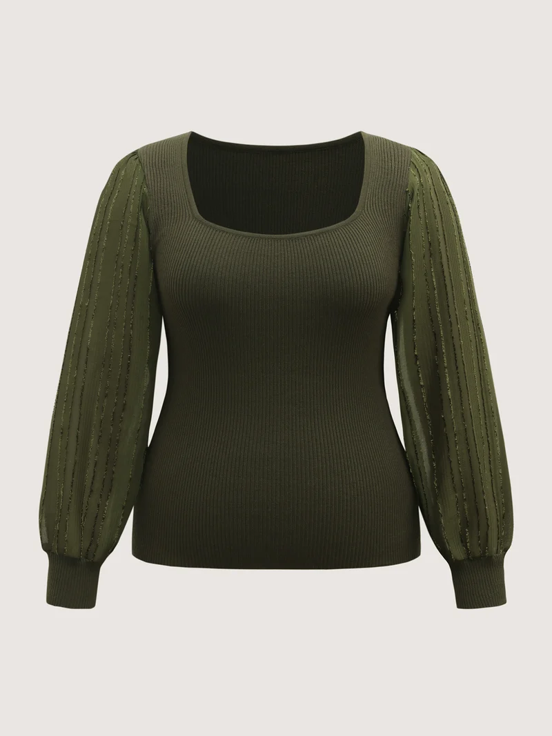 Bodycon Fit Textured Square Neck Pullover
