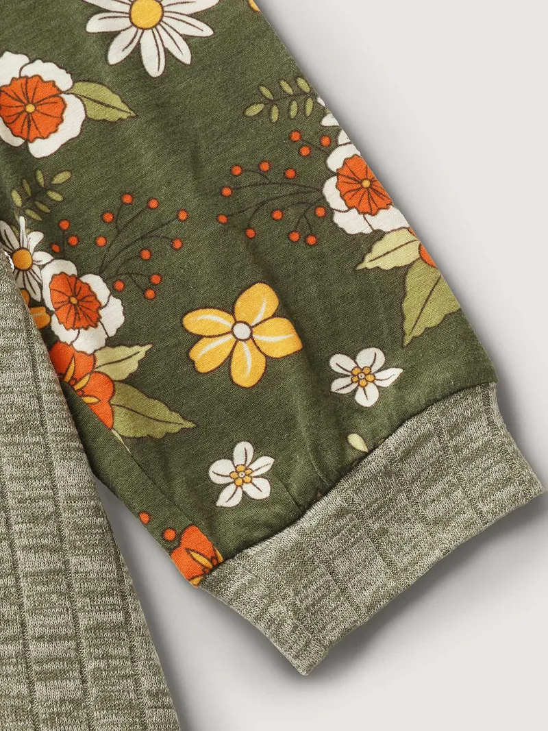 Mixed Floral Print Ribbed V-Neck Sweatshirt