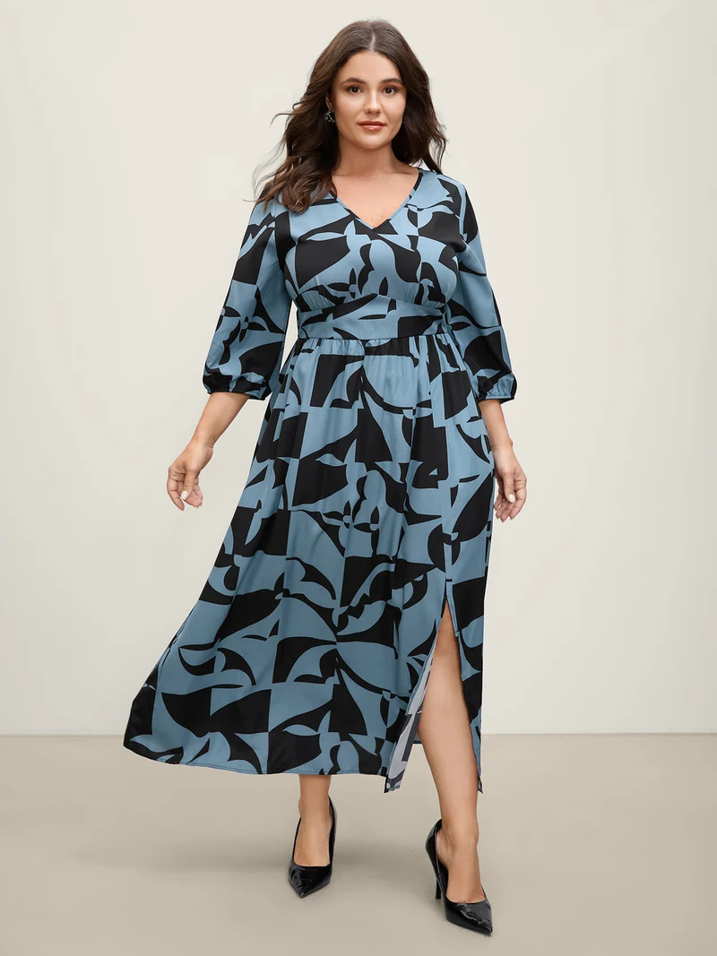 Fragmented Floral Print Pockets Slit Maxi Dress