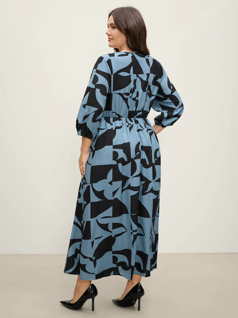 Fragmented Floral Print Pockets Slit Maxi Dress