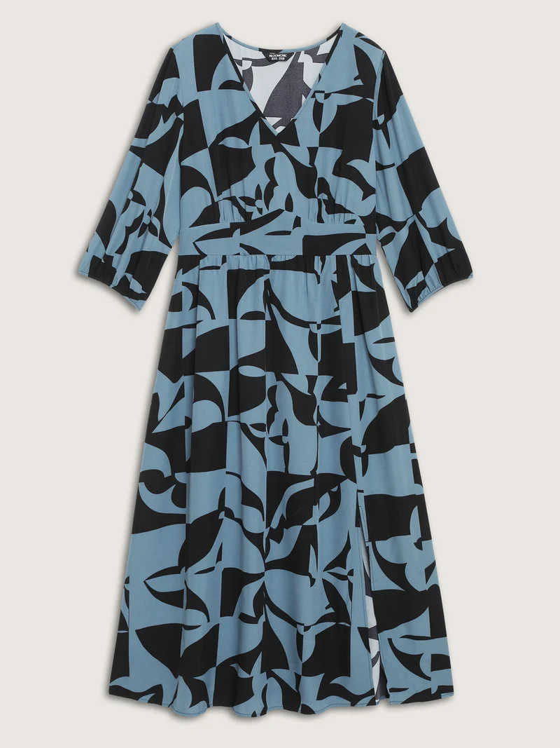 Fragmented Floral Print Pockets Slit Maxi Dress