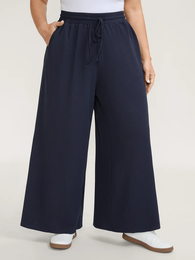 Wide Waistband Textured Wide-Leg Pants