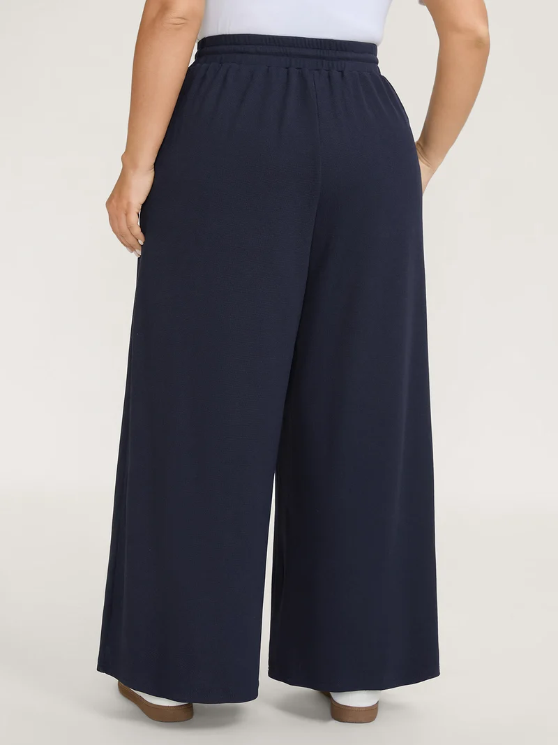 Wide Waistband Textured Wide-Leg Pants