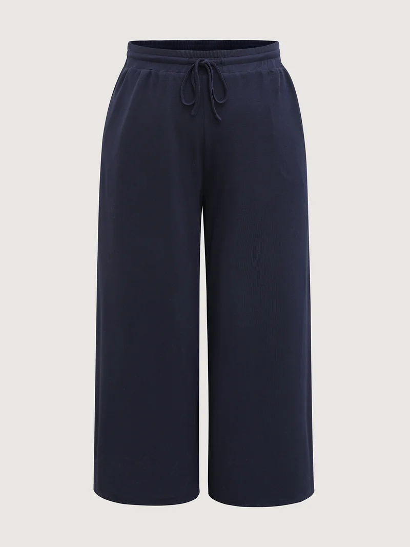 Wide Waistband Textured Wide-Leg Pants
