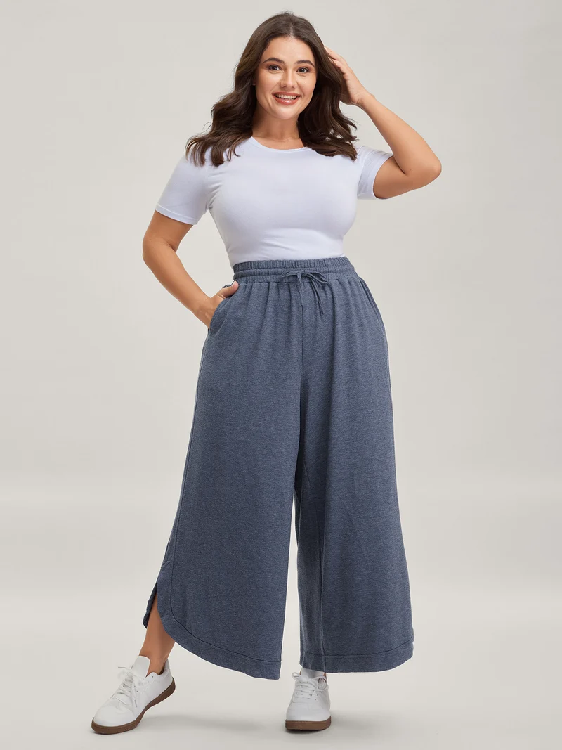 Waist Drawstring Split Hem Wide-Leg Pants