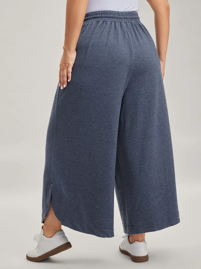 Waist Drawstring Split Hem Wide-Leg Pants