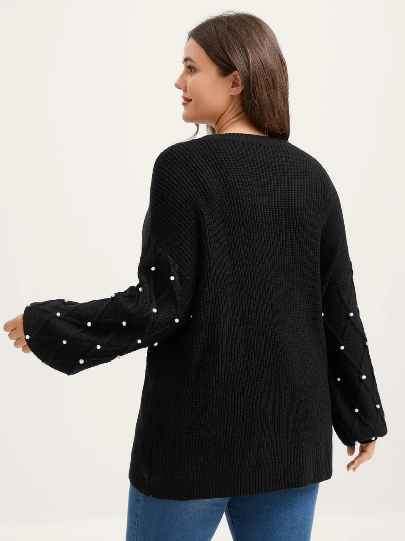 Textured Pearl Detail Drop Shoulder Pullover