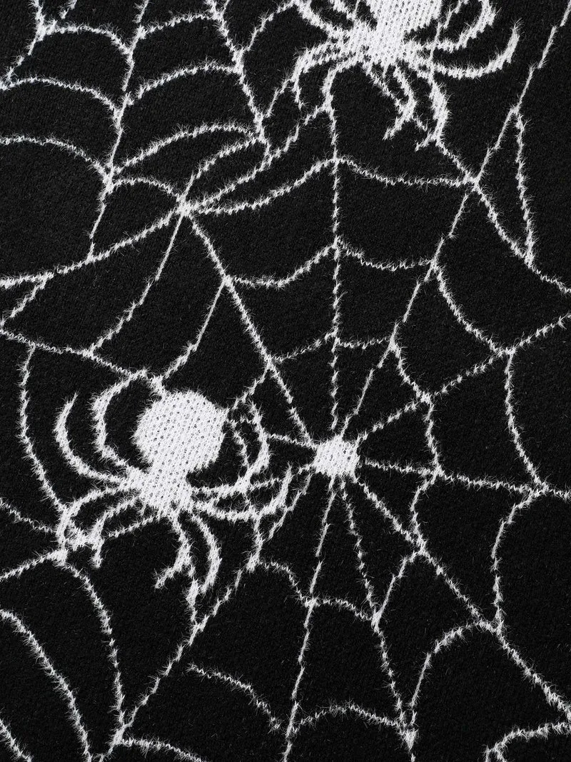 Spiderweb Jacquard Print Ribbed Pullover
