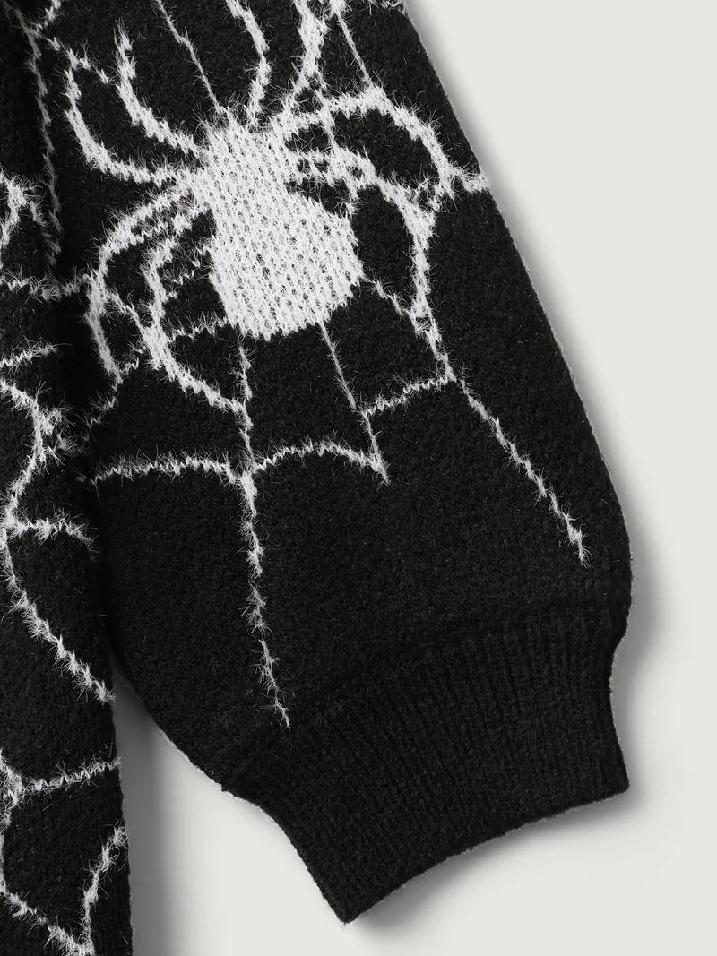 Spiderweb Jacquard Print Ribbed Pullover