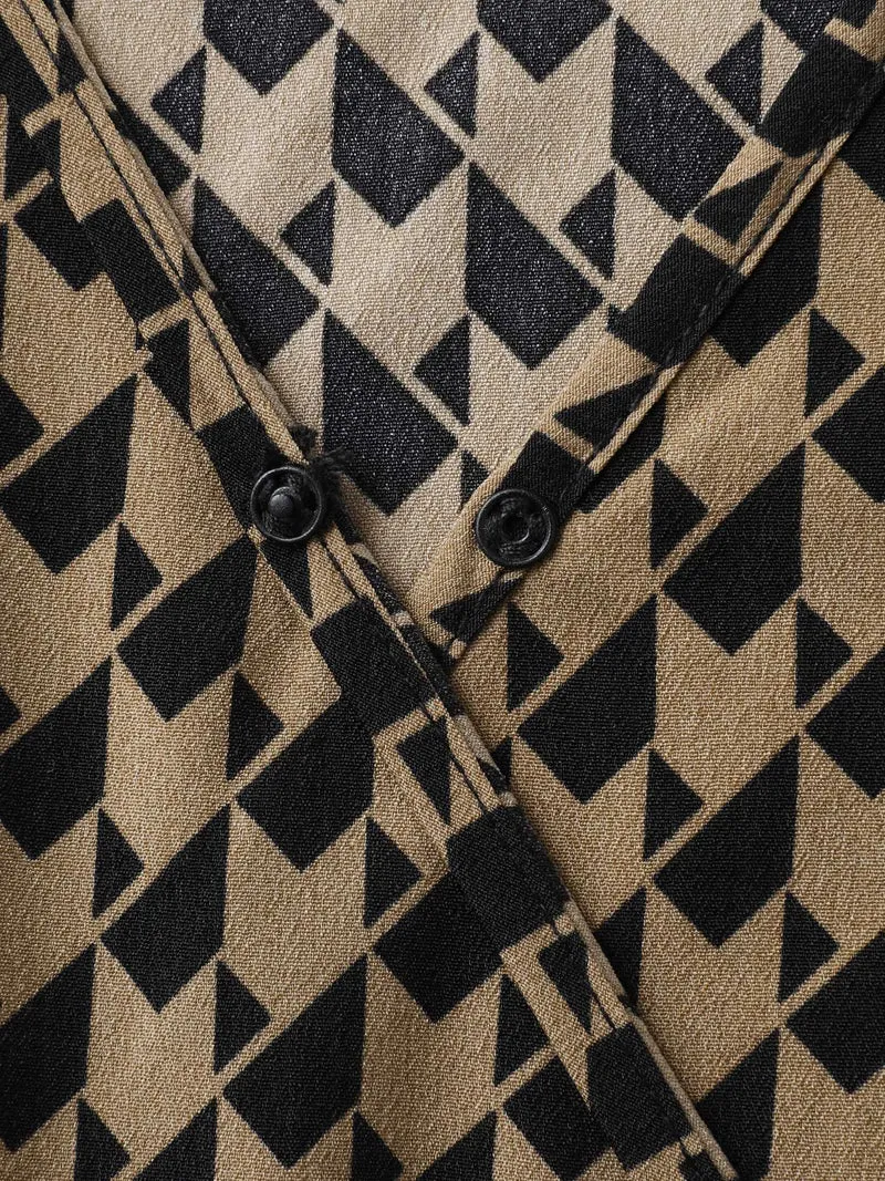 Geometric Print Surplice Waist-Defining Blouse