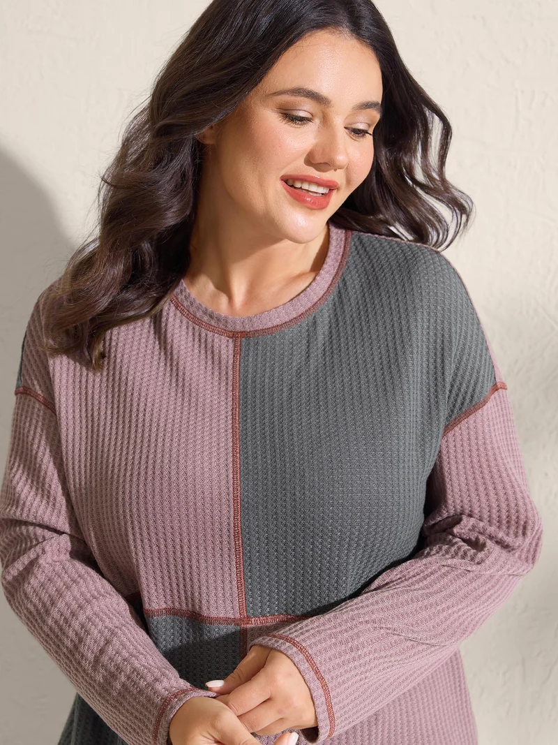 Color Block Ribbed Drop Shoulder T-Shirt