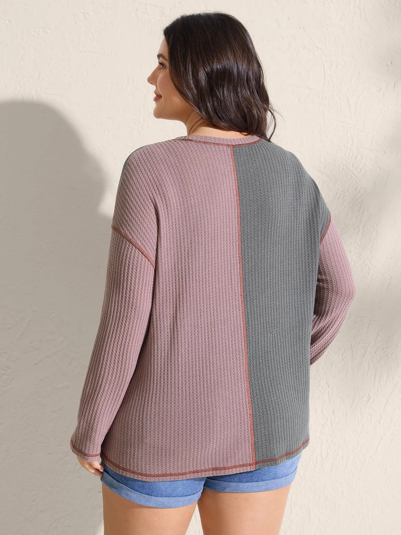 Color Block Ribbed Drop Shoulder T-Shirt