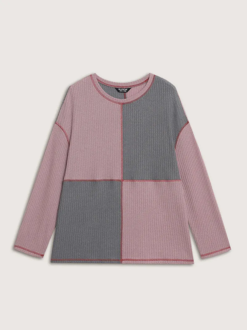 Color Block Ribbed Drop Shoulder T-Shirt