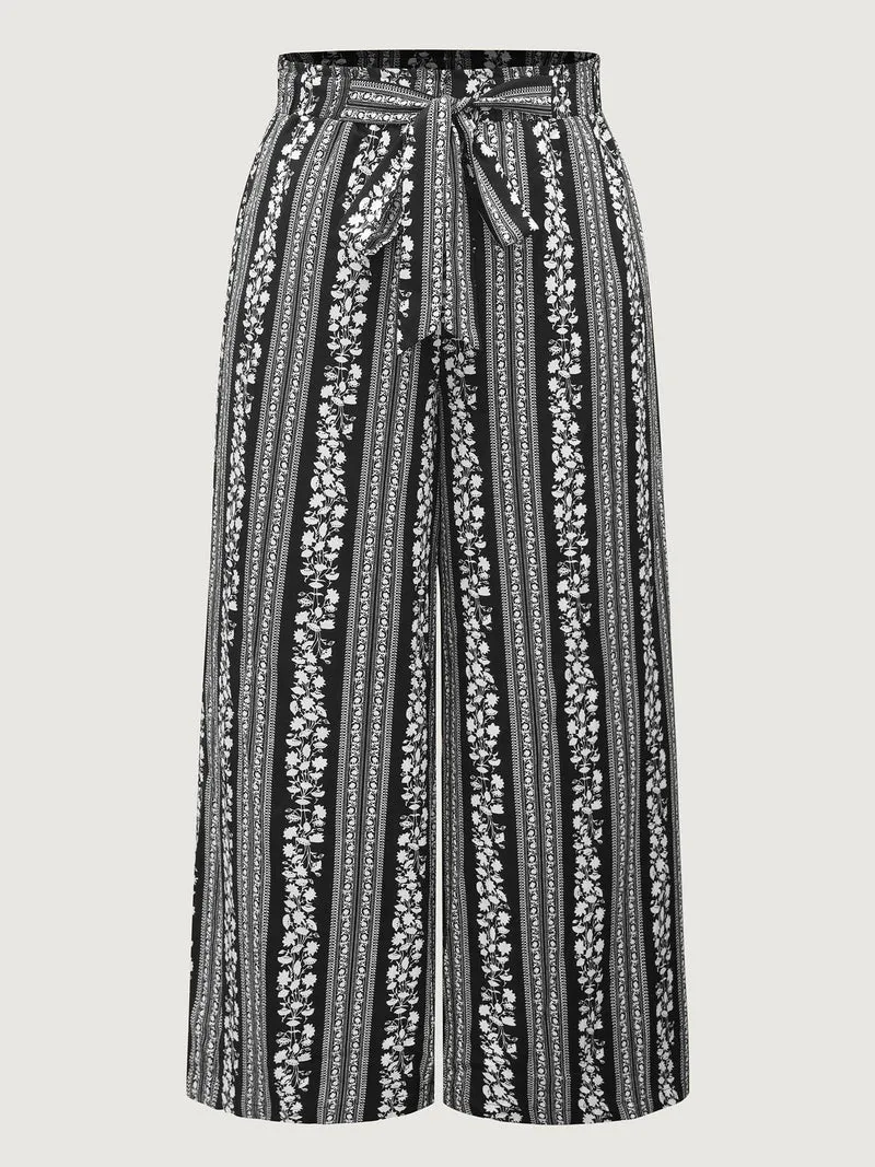Boho Stripes Side Slit Wide-Leg Pants