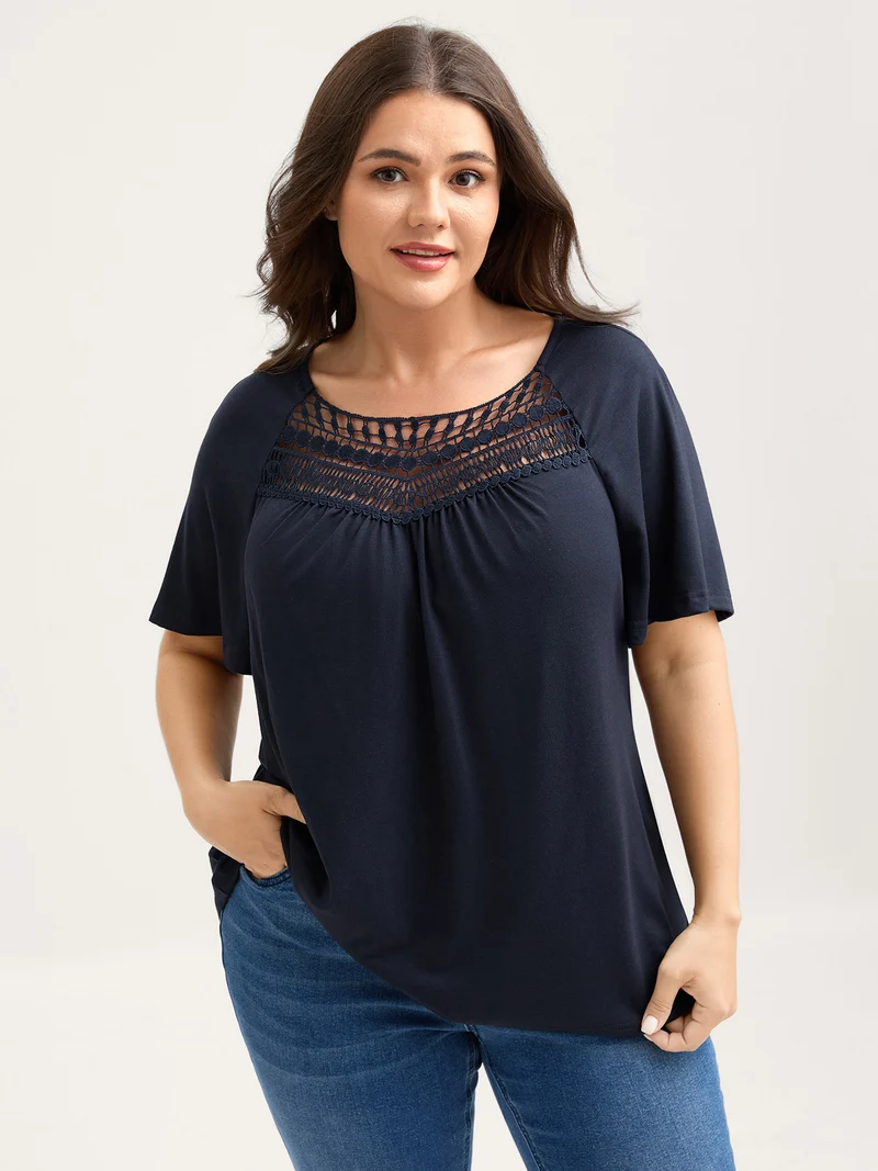 Supersoft Neckline Sheer Lace Neck T-Shirt