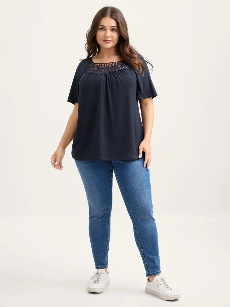 Supersoft Neckline Sheer Lace Neck T-Shirt
