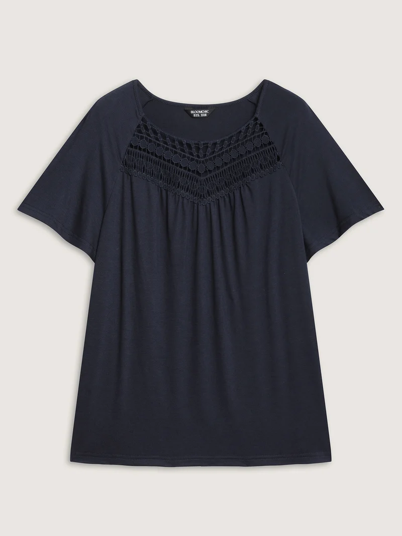 Supersoft Neckline Sheer Lace Neck T-Shirt