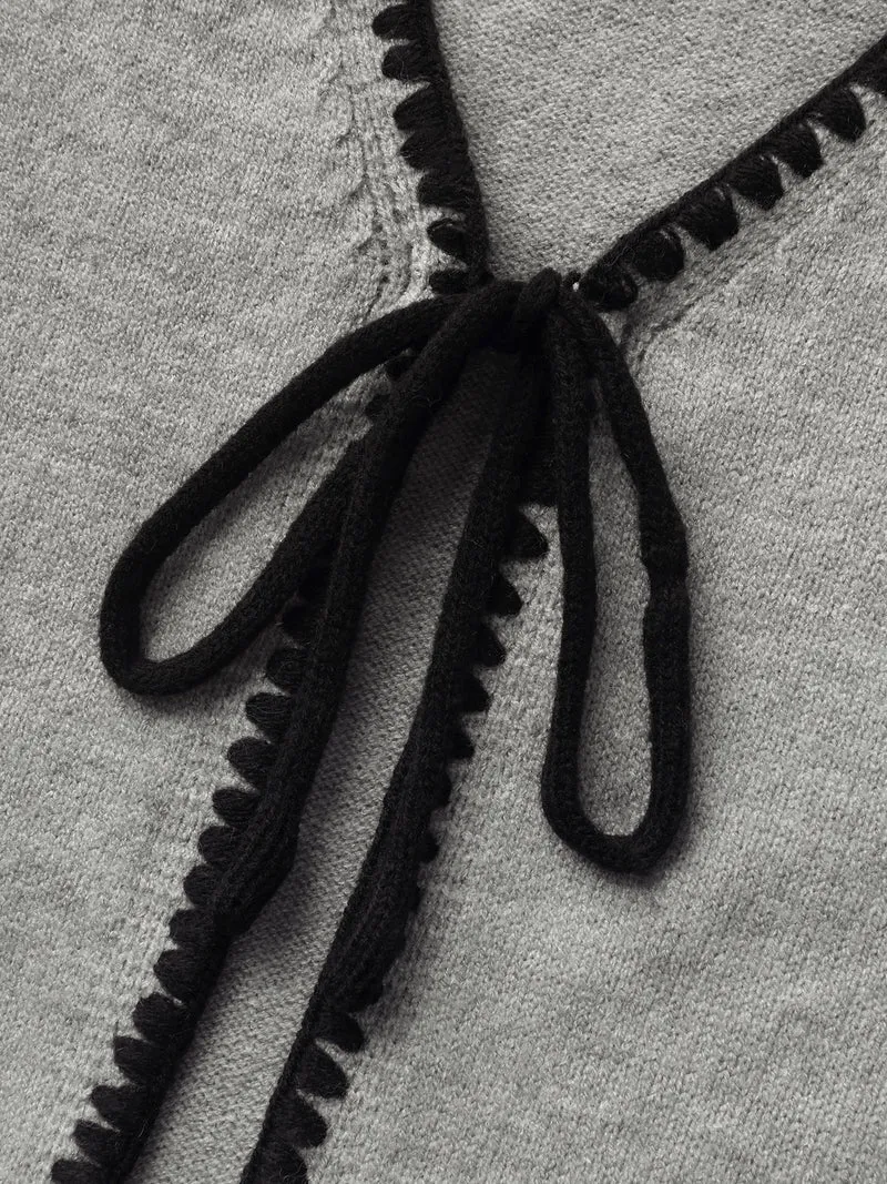 Supersoft Textured Contrast Lace Tie Knit Cardigan