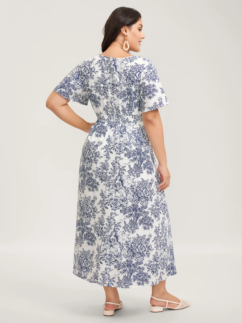 Floral Print Triangular Waist-Cinched Maxi Dress