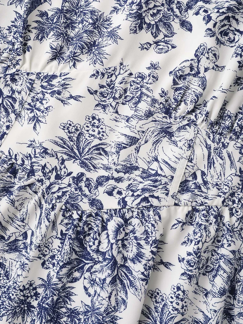 Floral Print Triangular Waist-Cinched Maxi Dress