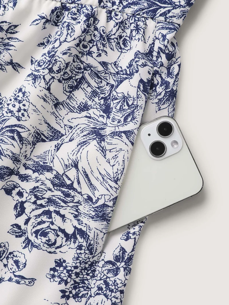 Floral Print Triangular Waist-Cinched Maxi Dress